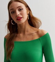 New Look Green Ribbed Jersey Bardot Thong Bodysuit